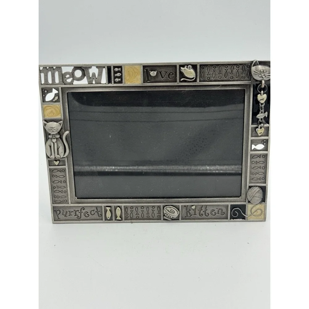 FETCO 2006 MEOW CAT KITTEN PEWTER CREAM BOX PICTURE FRAME HANGNG CHARM ACCENT